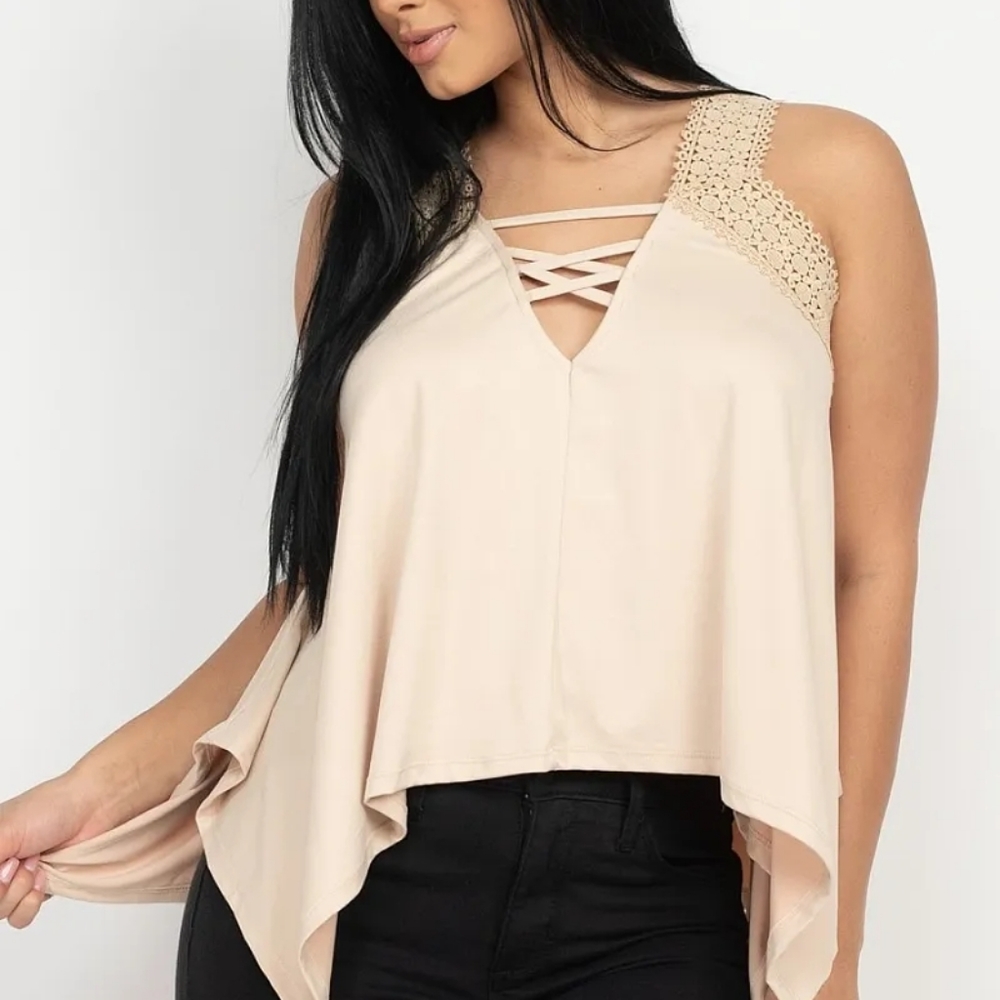 CRISS CROSS V NECK SLEEVLESS TOP
